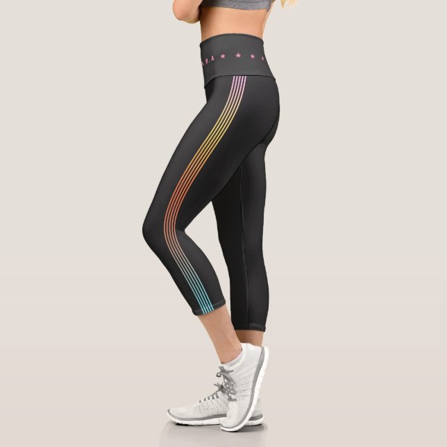 Gradient Blue Orange Pink Stars Streifen Sommer Capri Leggings (Links)