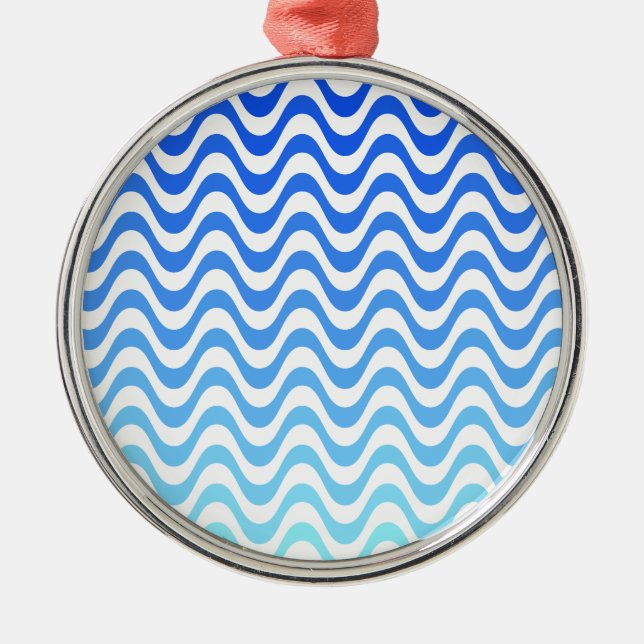 Gradient Blue Waves Ornament Aus Metall (Vorne)