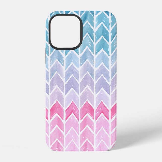 Gradient Chevron: Wasserfarb-Herringbone-Muster. iPhone 12 Hülle (Rückseite)