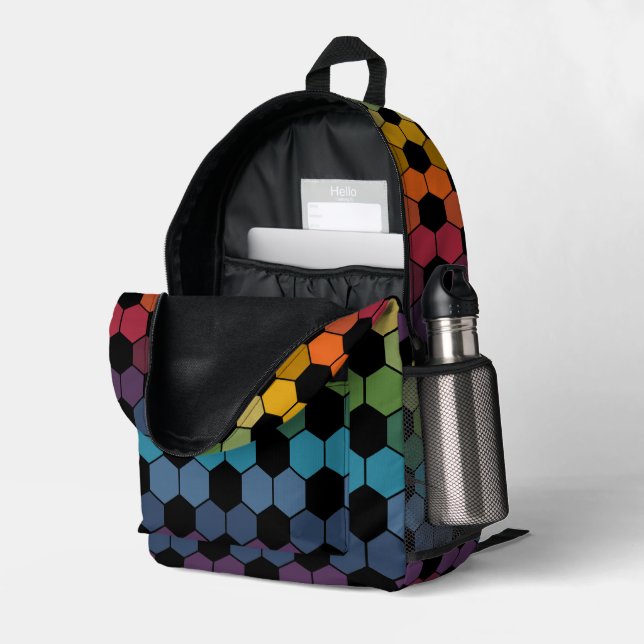 Gradient Earthy Rainbow Soccer Ball print Bedruckter Rucksack (Rückseitige Ecke links (Offen) )
