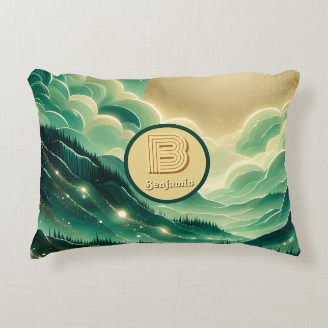 Gradient Emerald Kelly Green Glitzer Mit Monogramm Dekokissen (Vorderseite)