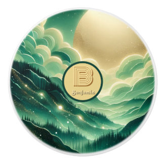 Gradient Emerald Kelly Green Glitzer Mit Monogramm Keramikknauf