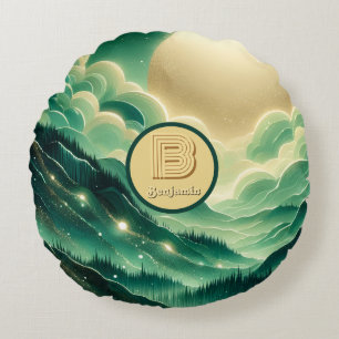 Gradient Emerald Kelly Green Glitzer Mit Monogramm Rundes Kissen