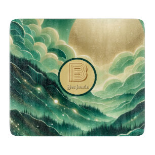 Gradient Emerald Kelly Green Glitzer Mit Monogramm Schneidebrett