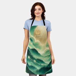 Gradient Emerald Kelly Green Glitzer Mit Monogramm Schürze