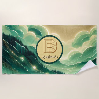Gradient Emerald Kelly Green Glitzer Mit Monogramm Strandtuch