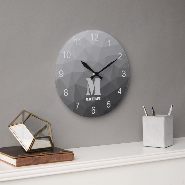 Gradient Geometric Mesh Muster Monogram Große Wanduhr (Büro)