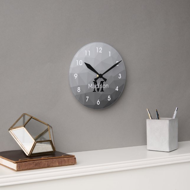 Gradient Geometric Mesh Muster Monogram Runde Wanduhr (Büro)