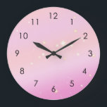 Gradient Girly Glam Celestial Glitzer Pastel Pink Große Wanduhr<br><div class="desc">Schein und funkeln in diesem Jahr! Personalisieren Sie dieses Produkt mit Ihrem Namen, Ihrer Phrase oder Ihrem Logo, wie Sie möchten. Schöner moderner Luxus und kitschiges rosa Design, mit einem rosa Raum universell milchig in pastellfarbenen ästhetischen Gefälle, mit Glitzer weißen Sternen. Pastellrosa Stiardust Design Illustration für rosa Themen Dekoration, Feiern,...</div>