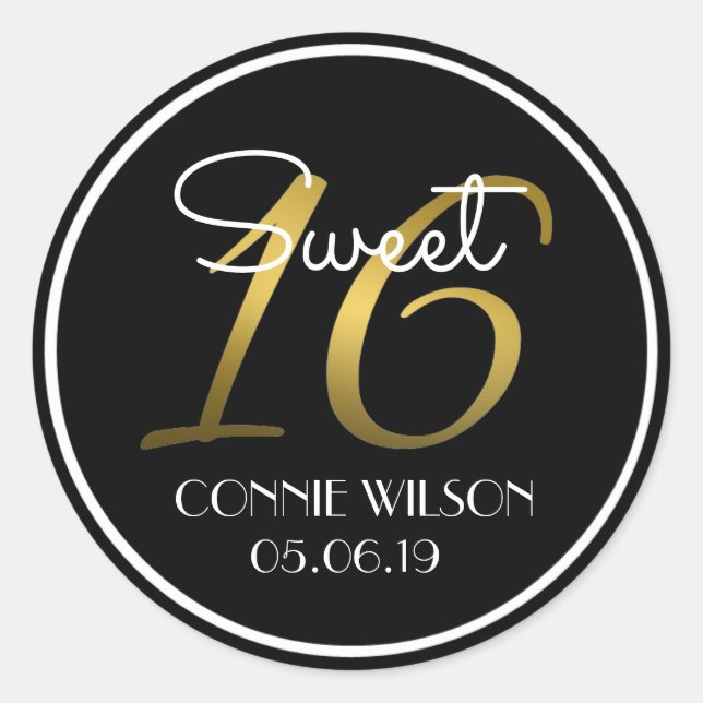 Gradient Gold 16 Personalisiert Sweet 16 Geburtsta Runder Aufkleber (Vorderseite)