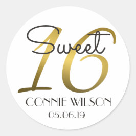Gradient Gold 16 Personalisiert Sweet 16 Geburtsta Runder Aufkleber