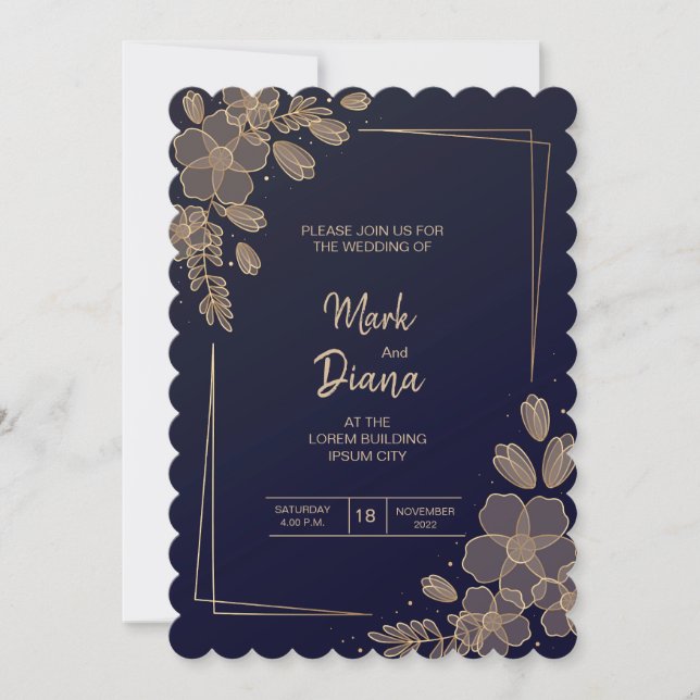 Gradient-golden-floral-Hochzeit-Einladung Einladung (Vorderseite)