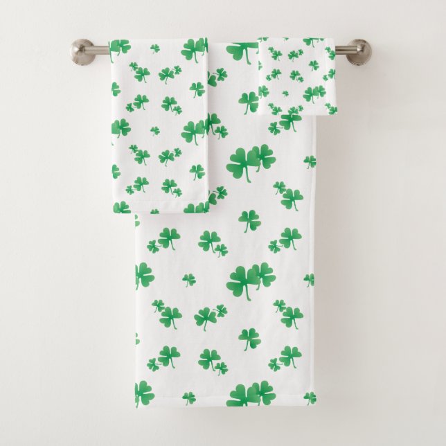 Gradient Green Irish Kleeblatt Pattern Badhandtuch Set (Insitu)