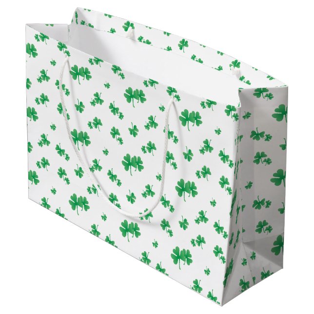 Gradient Green Irish Kleeblatt Pattern Große Geschenktüte (Rückseite Schrägansicht)