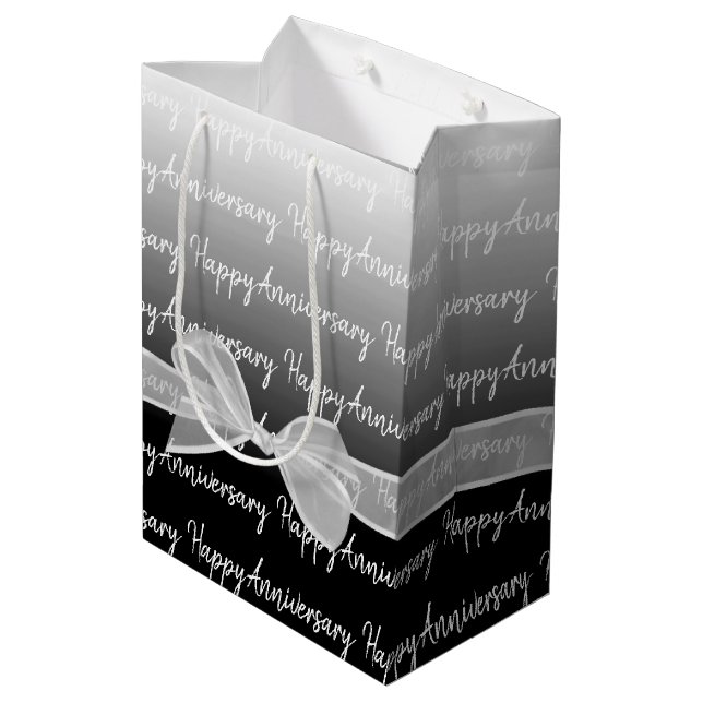 Gradient Happy Jubiläum mit weißem Bow Mittlere Geschenktüte (Rückseite Schrägansicht)