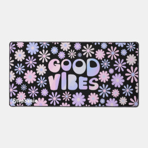 Gradient Holo Retro Daisies Good Vibes Typografie Schreibtischunterlage