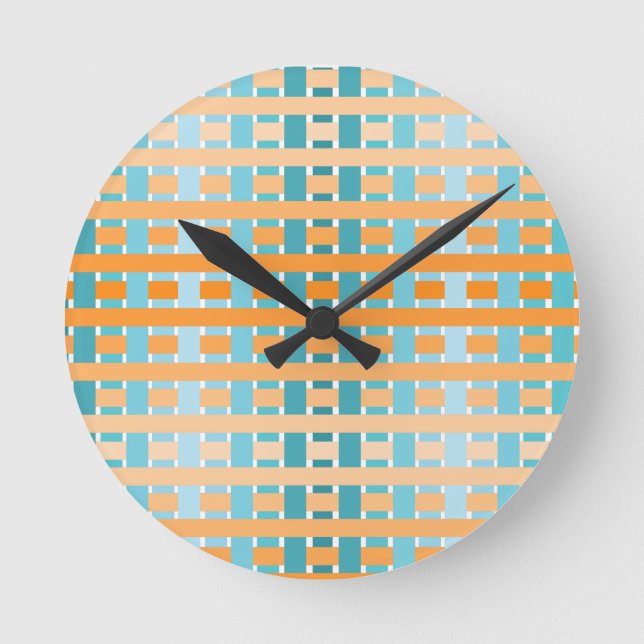 Gradient Kariert Orange Runde Wanduhr (Vorderseite)