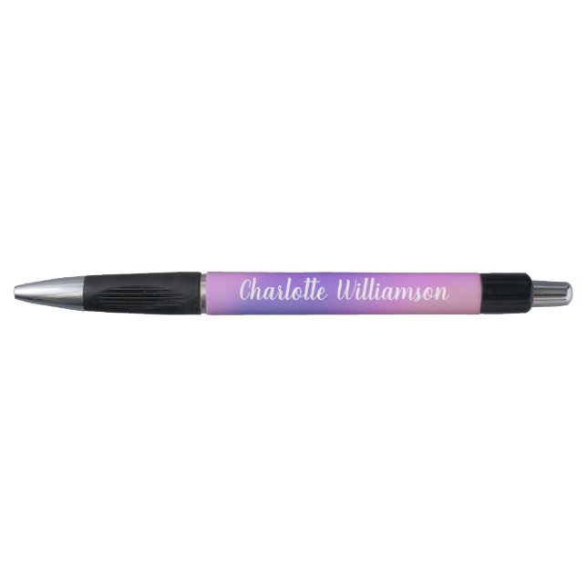 Gradient Lila Boho Wasserfarbe Personalisiert Name Kugelschreiber (Vorderseite)