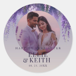 Gradient Lila glücklich je nach Foto Hochzeit Runder Aufkleber