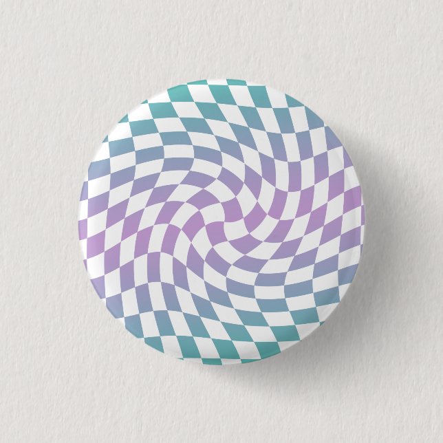 Gradient Ombre Blue Lilac Warped Karo überprüft Button (Vorderseite)