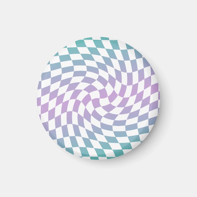 Gradient Ombre Blue Lilac Warped Karo überprüft Magnet (Vorne)