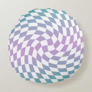 Gradient Ombre Blue Lilac Warped Karo überprüft Rundes Kissen