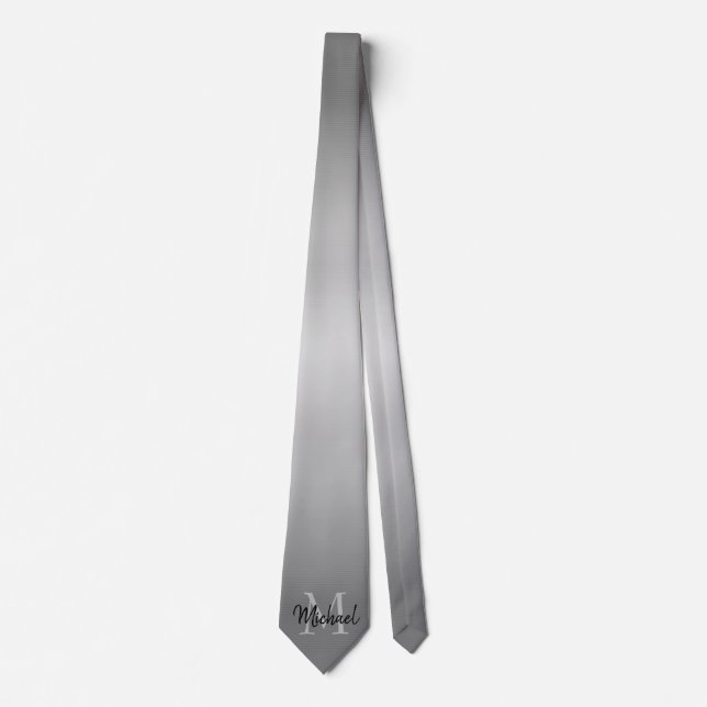 Gradient Ombre grau mit Name und Monogramm Krawatte (Vorderseite)