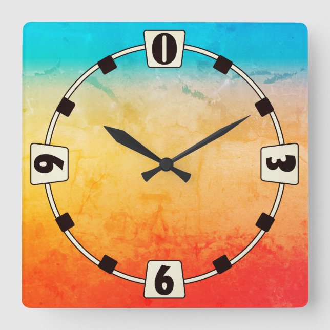Gradient ombre Korallenblüte Beige Blau weiche ver Quadratische Wanduhr (Vorderseite)