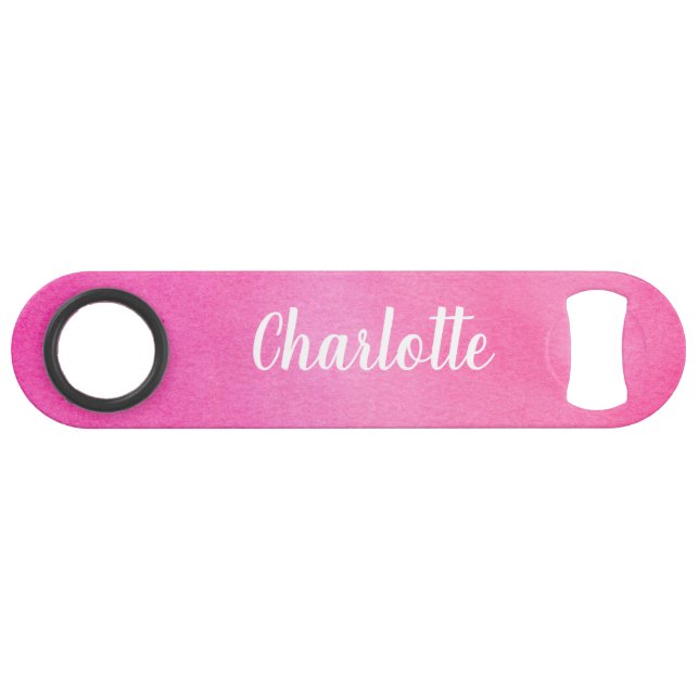 Gradient Ombre Pink Wasserfarbe Personalisiert Nam Speed Flaschenöffner (Vorderseite (Horizontal))