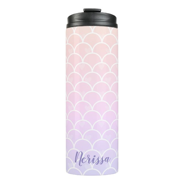 Gradient Pastel Lila Mermaid Scales Wasserfarbe Thermosbecher (Vorderseite)