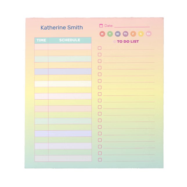 Gradient Pastel Niedlich Daily Schedule Notepad Notizblock (Vorderseite)