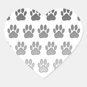Gradient Paw Prints in Schwarz & Weiß & Grau Herz-Aufkleber