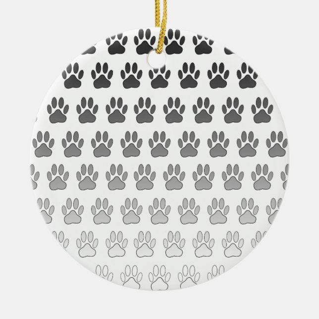 Gradient Paw Prints in Schwarz & Weiß & Grau Keramik Ornament (Vorne)