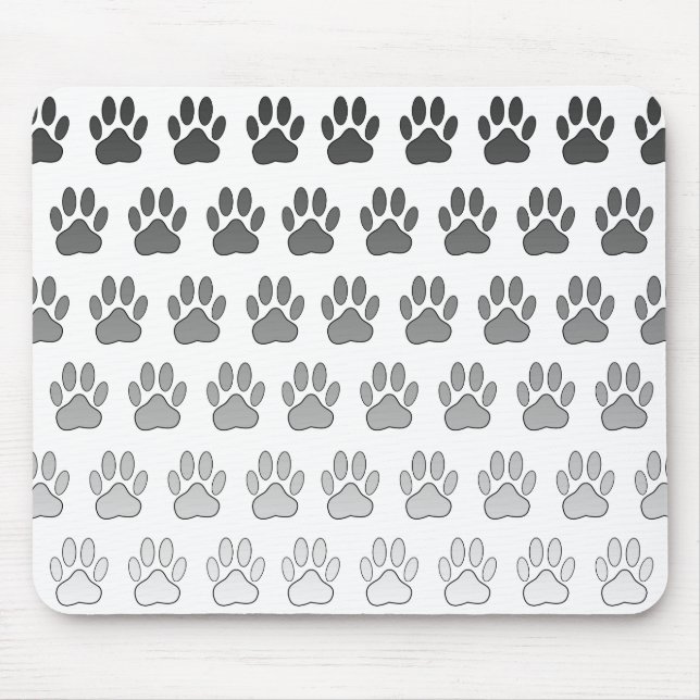 Gradient Paw Prints in Schwarz-weiß & grau Mousepad (Vorne)