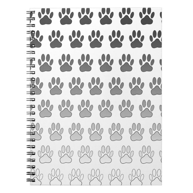 Gradient Paw Prints in Schwarz & Weiß & Grau Notizblock (Vorderseite)