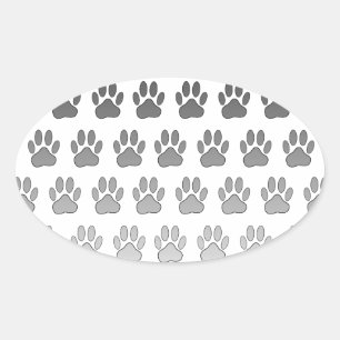 Gradient Paw Prints in Schwarz & Weiß & Grau Ovaler Aufkleber