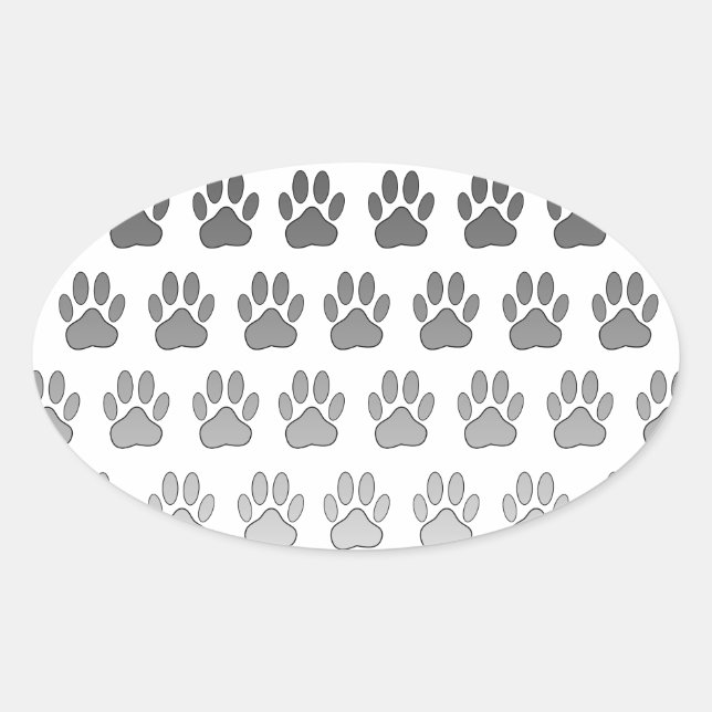 Gradient Paw Prints in Schwarz & Weiß & Grau Ovaler Aufkleber (Vorderseite)