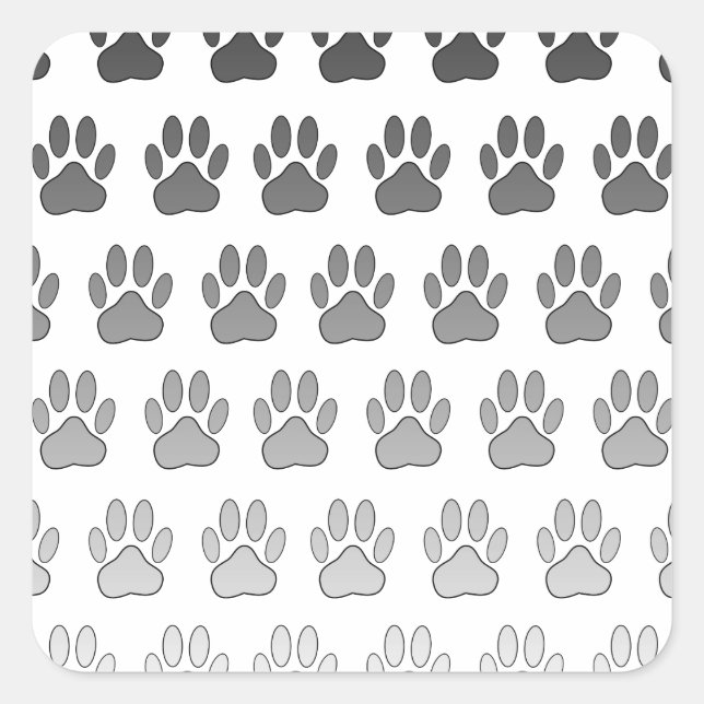 Gradient Paw Prints in Schwarz & Weiß & Grau Quadratischer Aufkleber (Vorderseite)