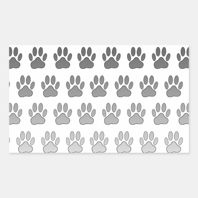 Gradient Paw Prints in Schwarz & Weiß & Grau Rechteckiger Aufkleber (Vorderseite)