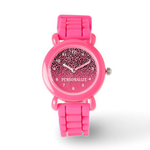 Gradient Pink Leopard Animal Print Armbanduhr