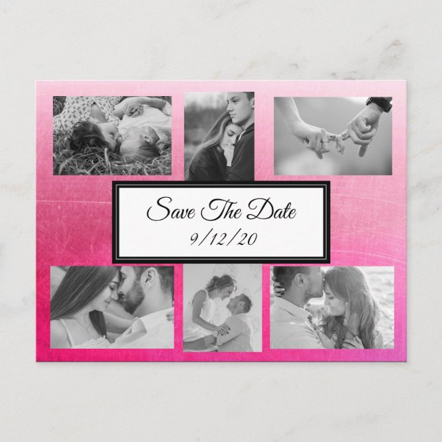 Gradient Pink Photo Enregistrer la date Carte post (Devant)
