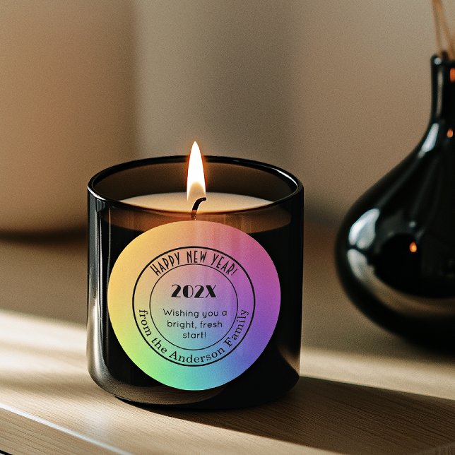 Gradient Rainbow 3-in Happy New Year Round Sticker (Von Creator hochgeladen)