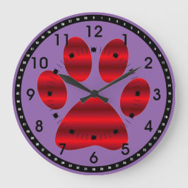 Gradient Red Paw Print Große Wanduhr