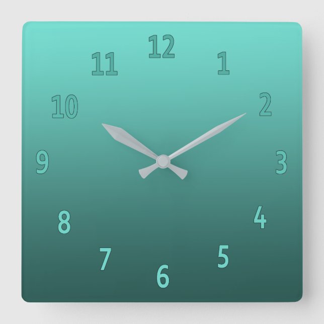 Gradient schlicht farbig Aquamarin Quadratische Wanduhr (Vorderseite)