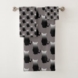 GRADIENT SCHWARZ UND WEISS KATZMOTIF IN CHARCOAL G BADHANDTUCH SET