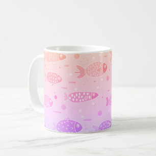 Gradient Sunset Fish Muster Modern Kaffeetasse