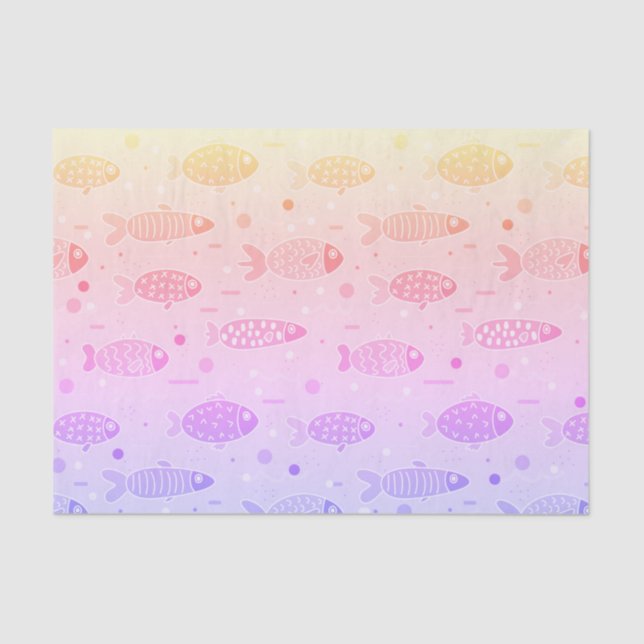 Gradient Sunset Fish Muster Modern Seidenpapier (Vorderseite)