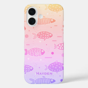 Gradient Sunset Fish Muster Modernes Personalisier iPhone 16 Hülle