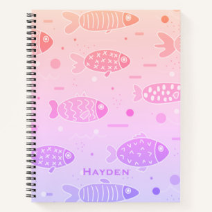Gradient Sunset Fish Muster Modernes Personalisier Notizbuch