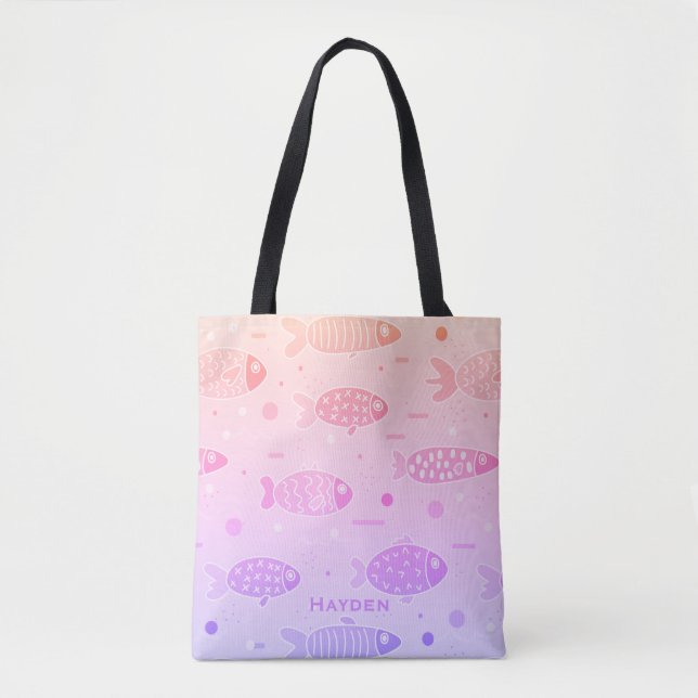 Gradient Sunset Fish Muster Modernes Personalisier Tasche (Vorderseite)